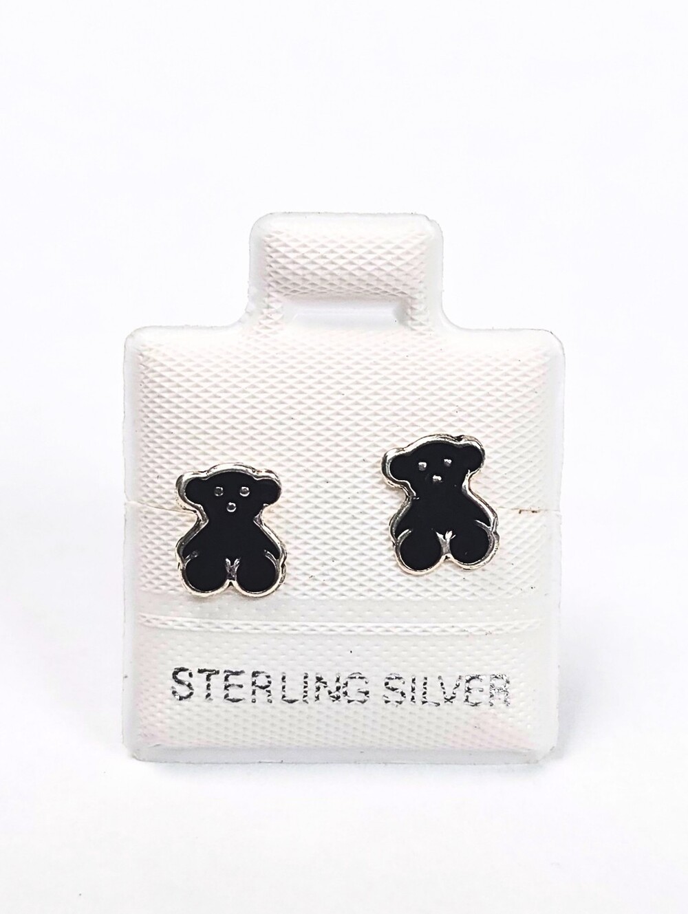 Tous Teddy Bear Black Enamel Stud Earrings Inspired 925 Mex. Sterling Silver 8mm
